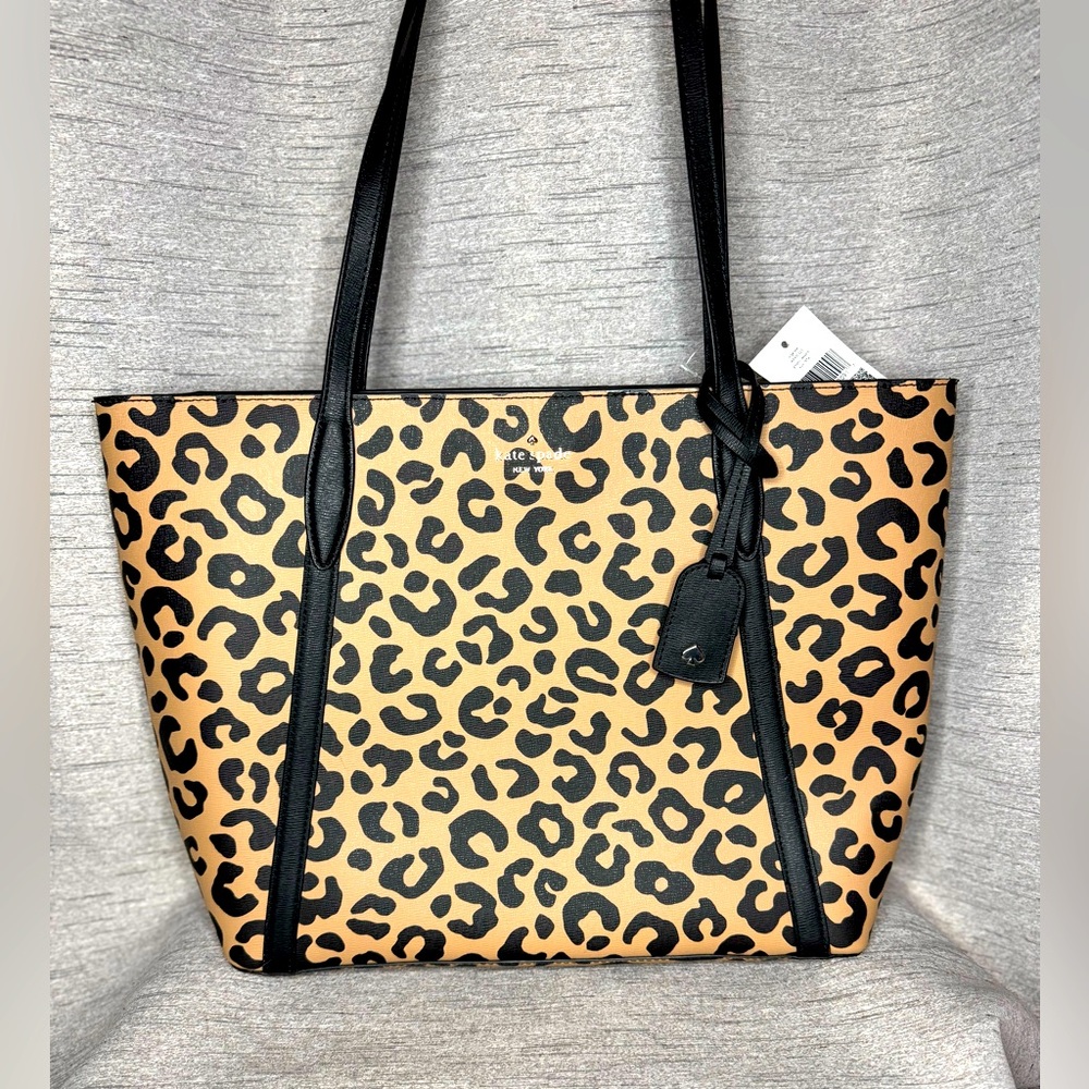 Kate Spade NWT - Cara Leopard Print Large Tote Bag - retail $329 - 15” x 11.5”